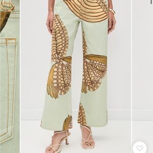Ulla Johnson Green and Brown Artistic Wide Leg Pants